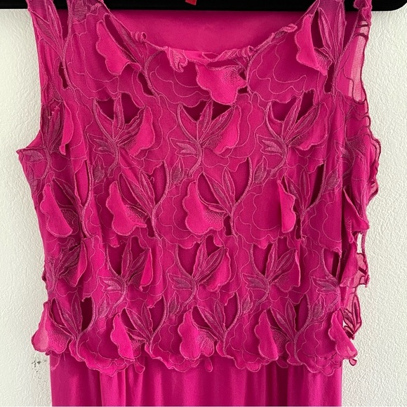 Vintage Vivienne Tam Women’s Fuchsia Pink Mesh Floral Shift Dress Size Medium - Picture 5 of 8